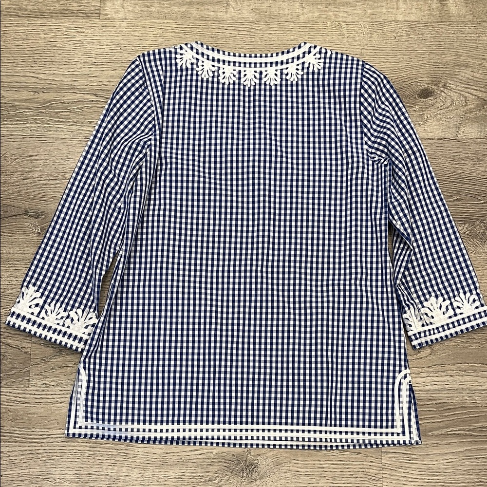 Talbots Navy Gingham Embroidered Tunic Size M - Picture 8 of 10